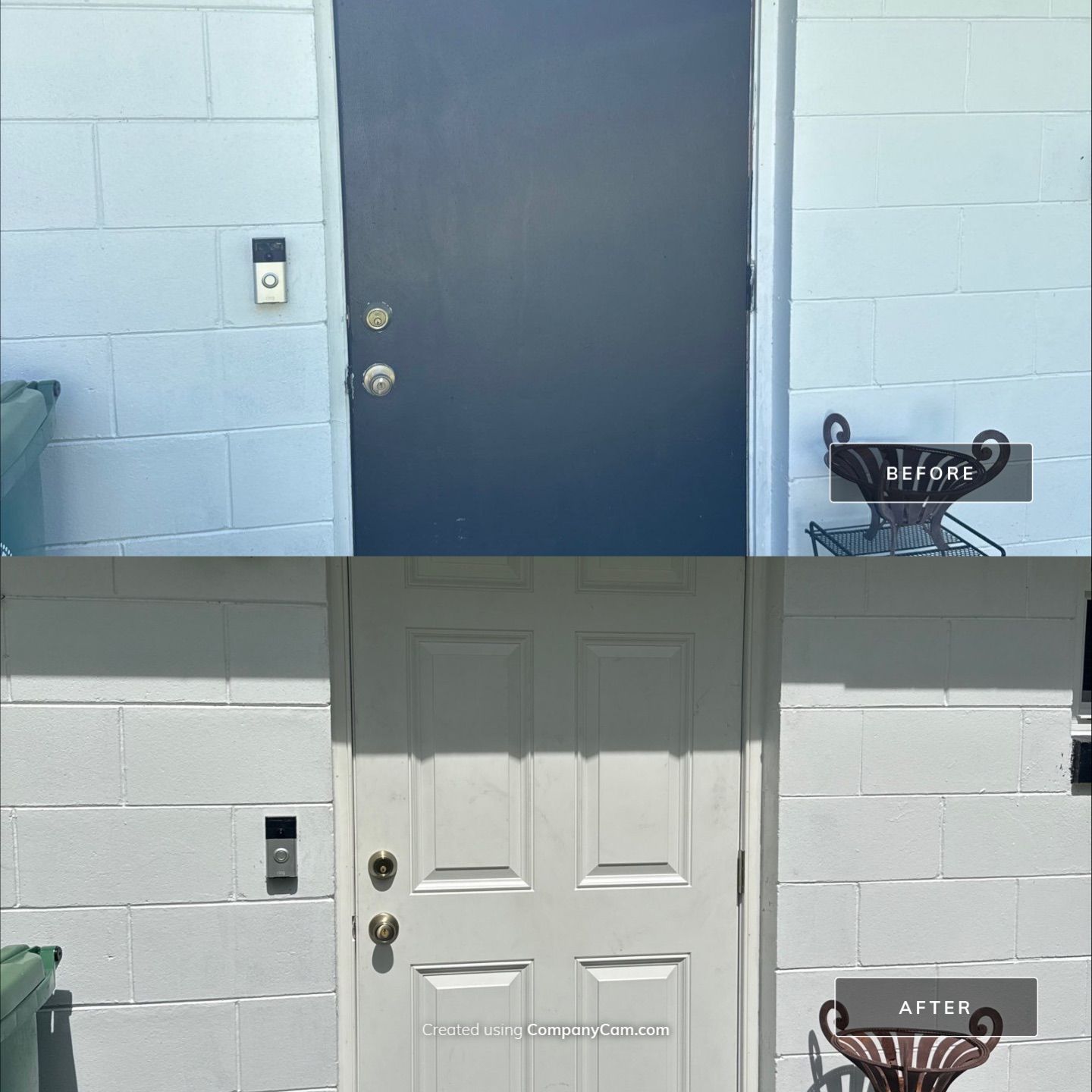 Before and after impact-rated steel entry door replacement in Central Florida